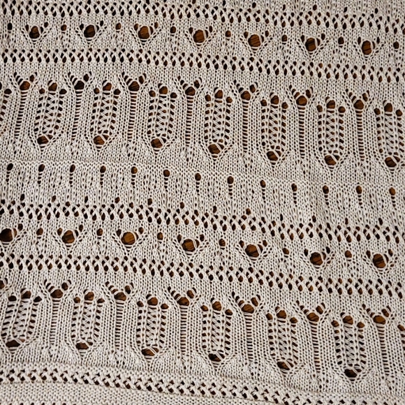 White or Cream Knit Cardigan with Crochet Lace Detailing on Back and Trim - Picture 5 of 8